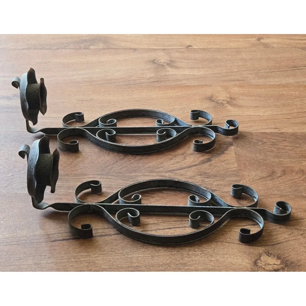 Vintage Wall Sconce‎ Candle Holders Set Scrollwork Rustic Bronze Metal Farmhouse